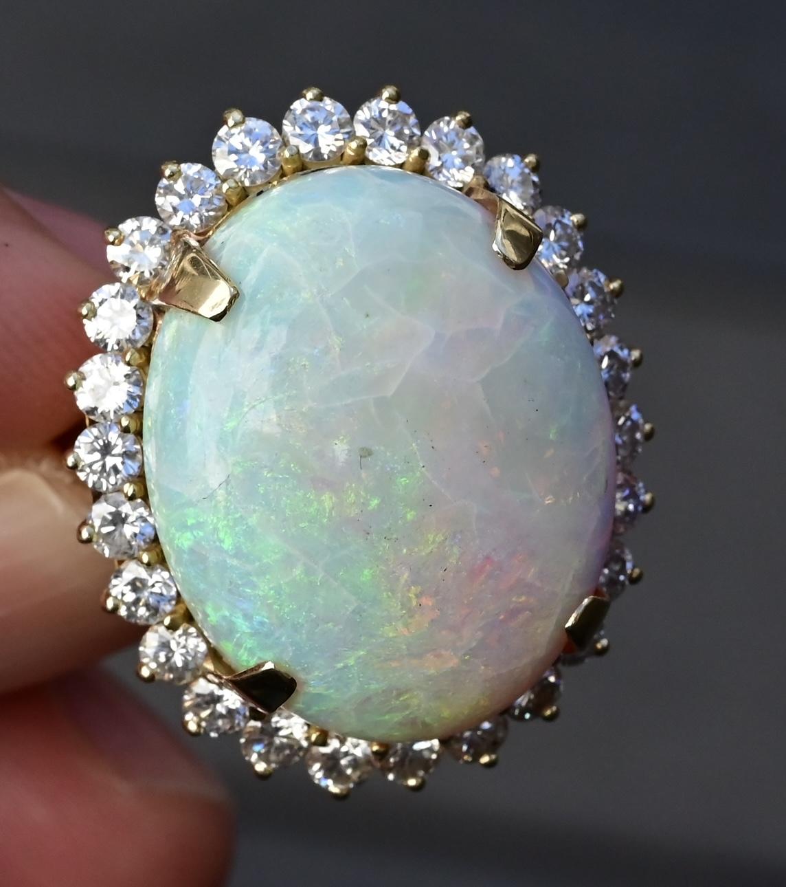 Massive 14K Yellow Gold Natural Opal & Diamond Ring 12.73 Grams