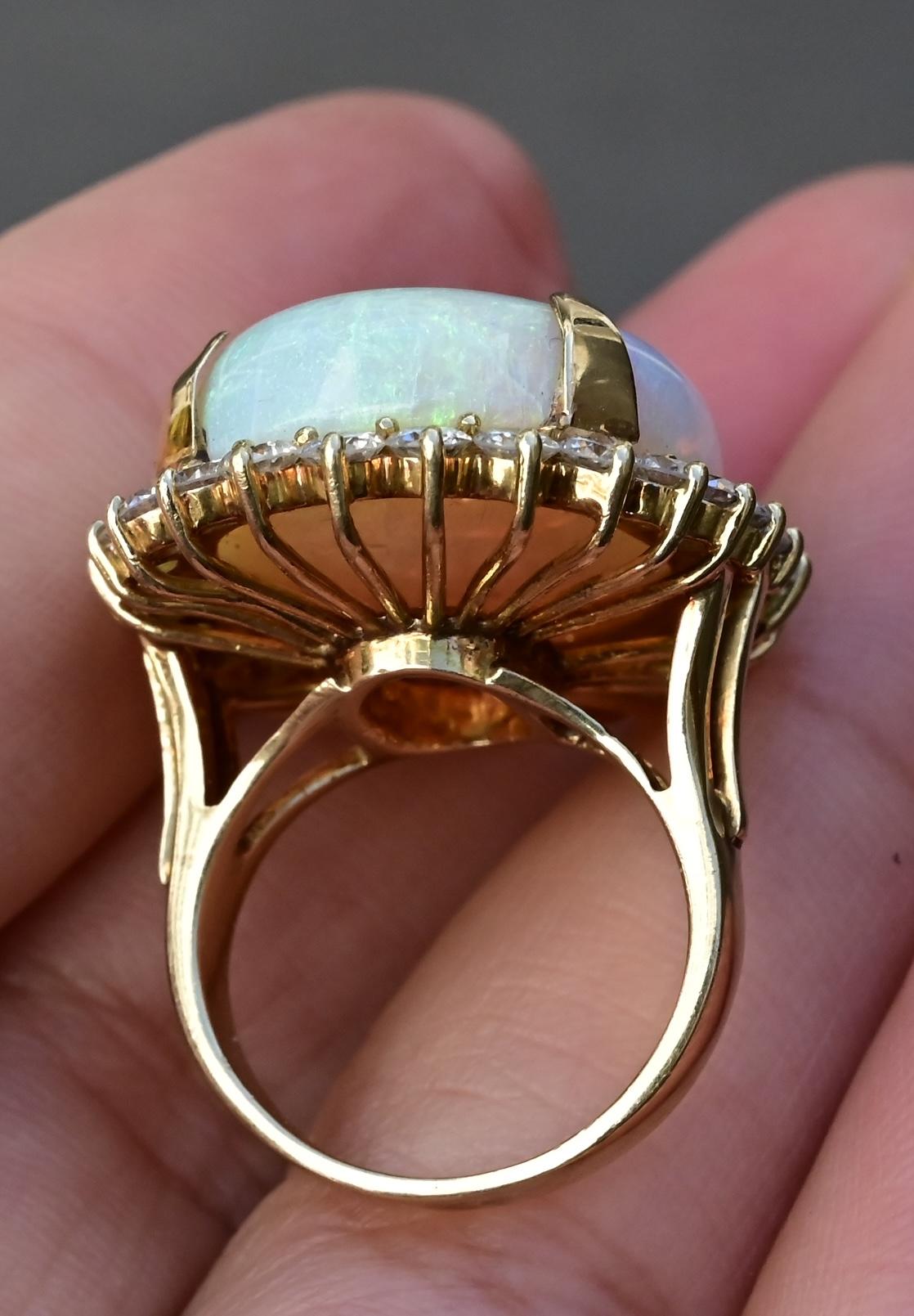 Massive 14K Yellow Gold Natural Opal & Diamond Ring 12.73 Grams