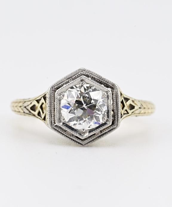 Art Deco 14K Gold Platinum Diamond Engagement Ring .80ct VS-SI1 Size 5.5