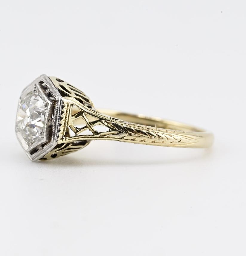 Art Deco 14K Gold Platinum Diamond Engagement Ring .80ct VS-SI1 Size 5.5