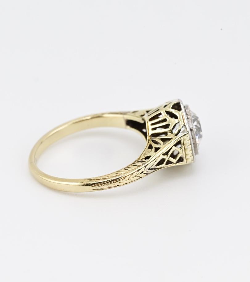 Art Deco 14K Gold Platinum Diamond Engagement Ring .80ct VS-SI1 Size 5.5