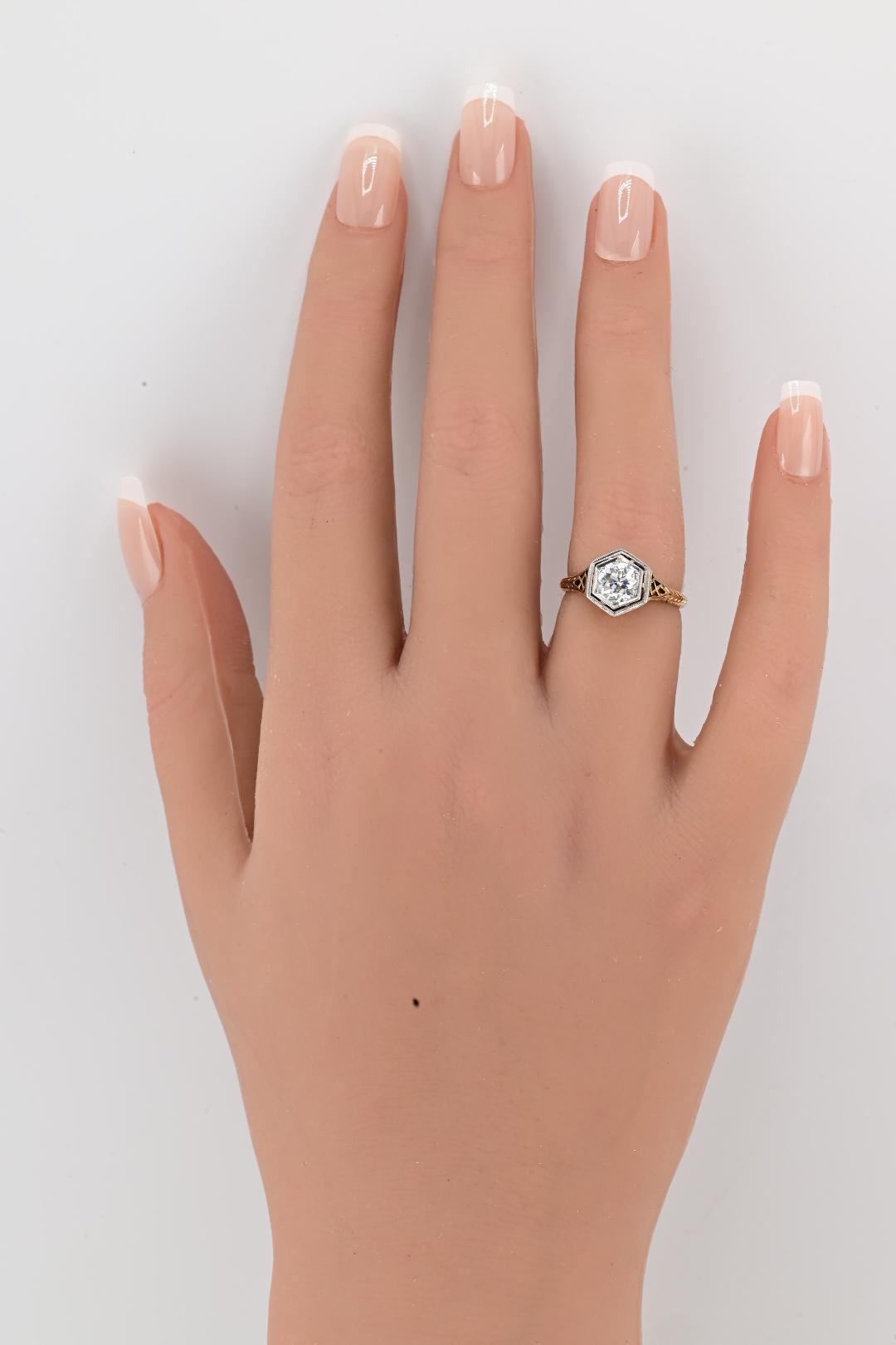 Art Deco 14K Gold Platinum Diamond Engagement Ring .80ct VS-SI1 Size 5.5