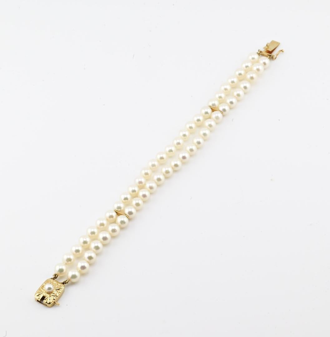 Mikimoto 18K Yellow Gold Pearl Bracelet 7” Length 5.5mm Pearls Marked 750