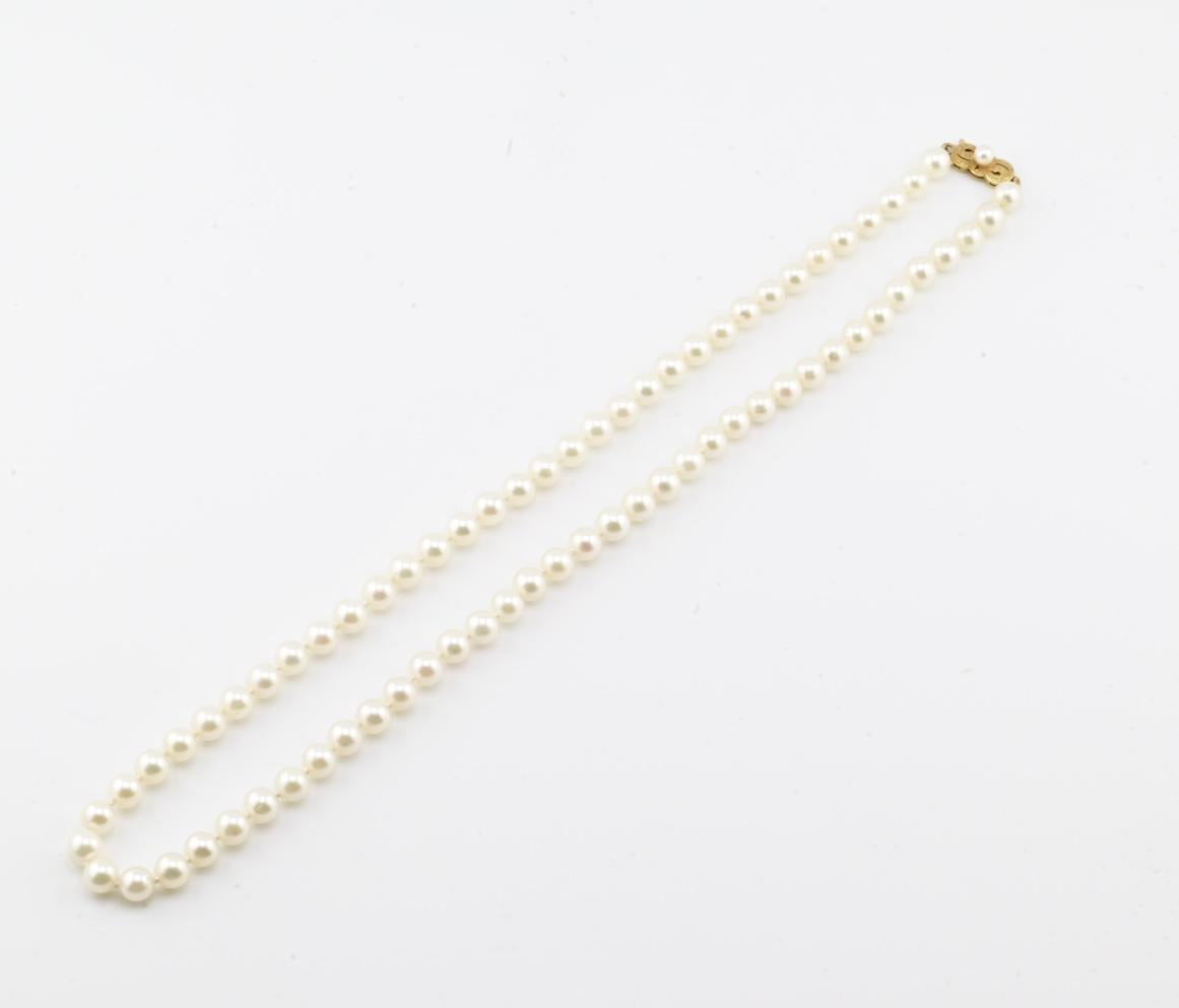 Mikimoto 18K Gold Clasp Akoya Pearl Necklace 17” 5–5.5mm 15.37g