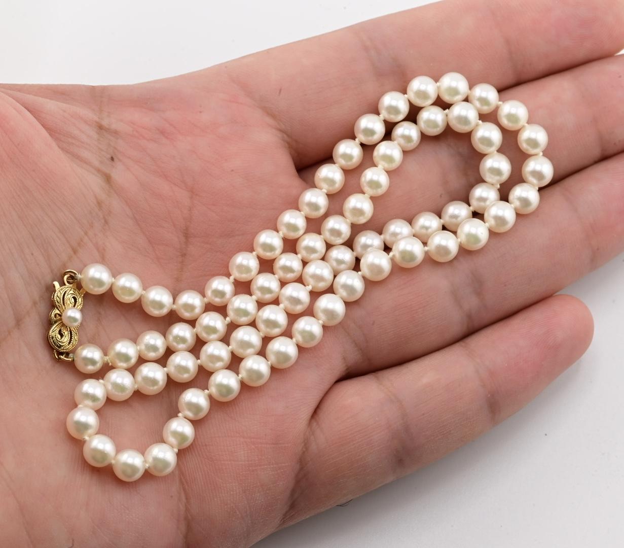 Mikimoto 18K Gold Clasp Akoya Pearl Necklace 17” 5–5.5mm 15.37g