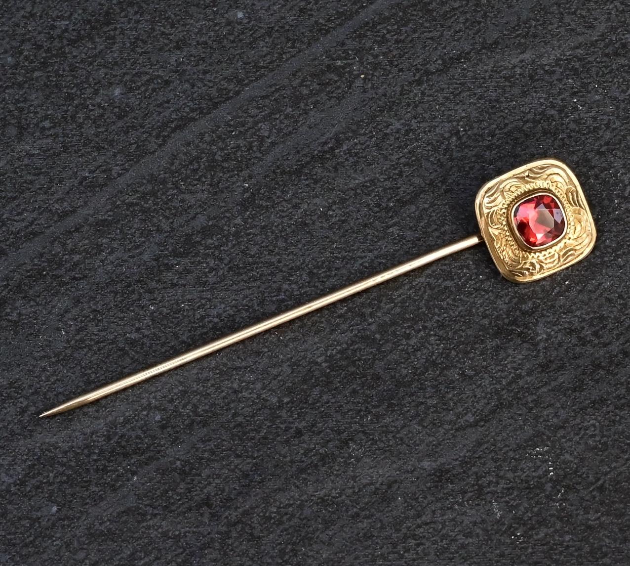 10K Yellow Gold Stick Pin With Ruby Stone
