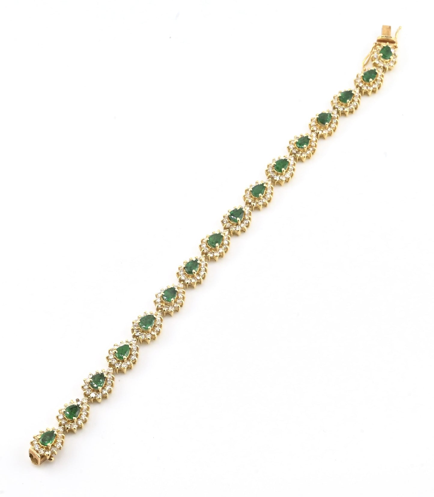 14K Yellow Gold Emerald & Diamond Bracelet • 16.44g • 2.2–2.5ct Emeralds