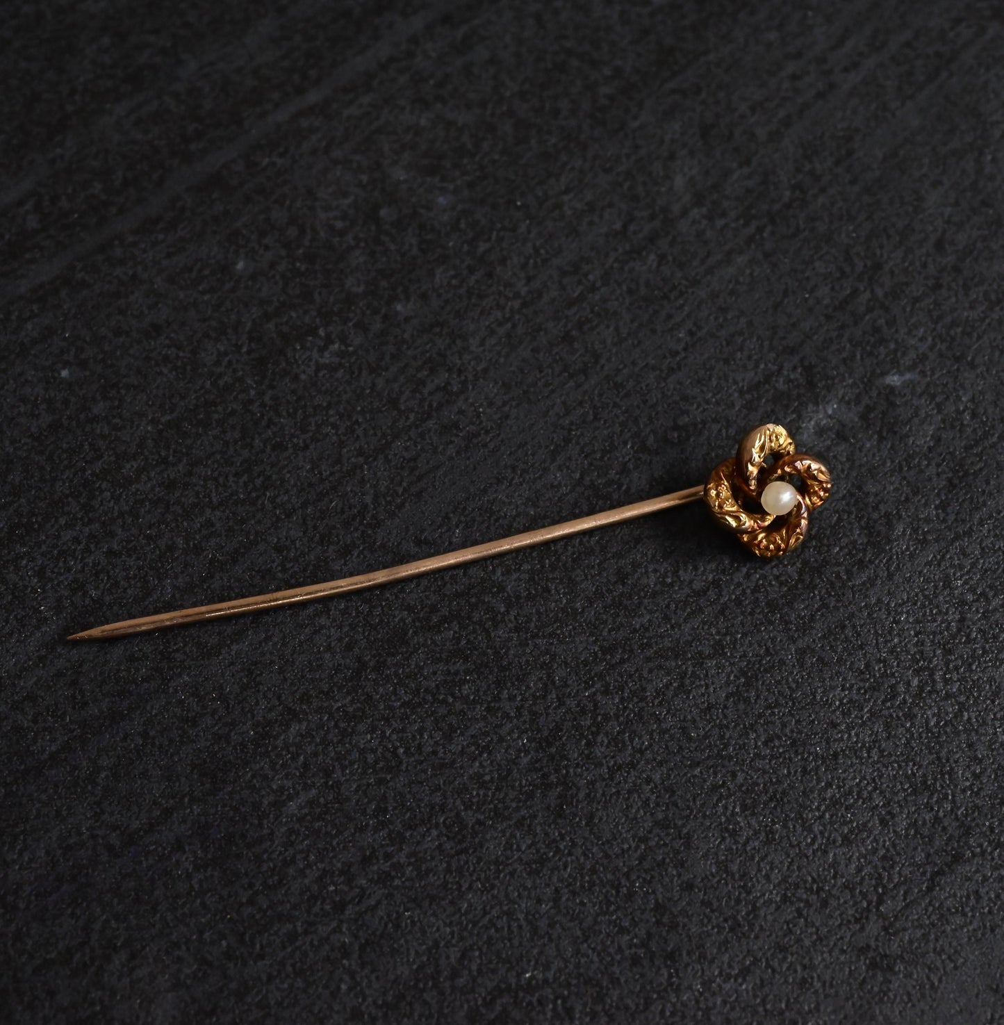 Antique 10K Yellow Gold Pearl Stick Pin 2.25" Floral Design 0.99g