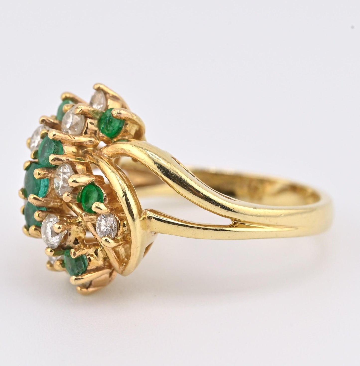 IGI Certified 14K Yellow Gold Emerald & Diamond Cluster Ring Size 4.75