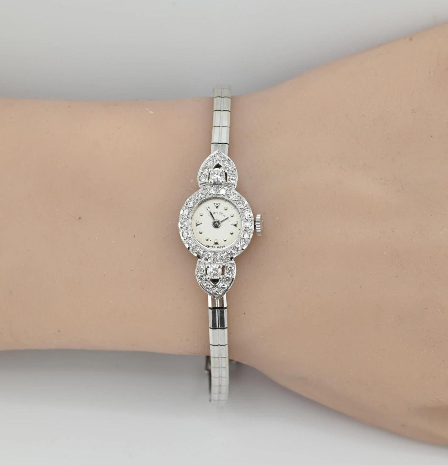 Exquisite Art Deco 14K White Gold & Diamond Ladies Cocktail Watch