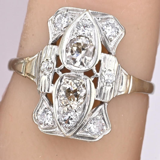 Art Deco 18K White Gold Ring | 0.70ct Natural Diamonds | Size 7.5 | Vintage 1920