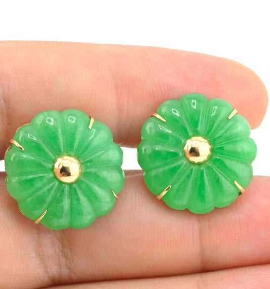 14K Yellow Gold Natural Jade Jadeite Earrings 6.4 DWT IGI Certified