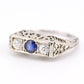 Art Deco 18K White Gold Ring Sapphire & 0.34ct Natural Diamonds Size 4.5