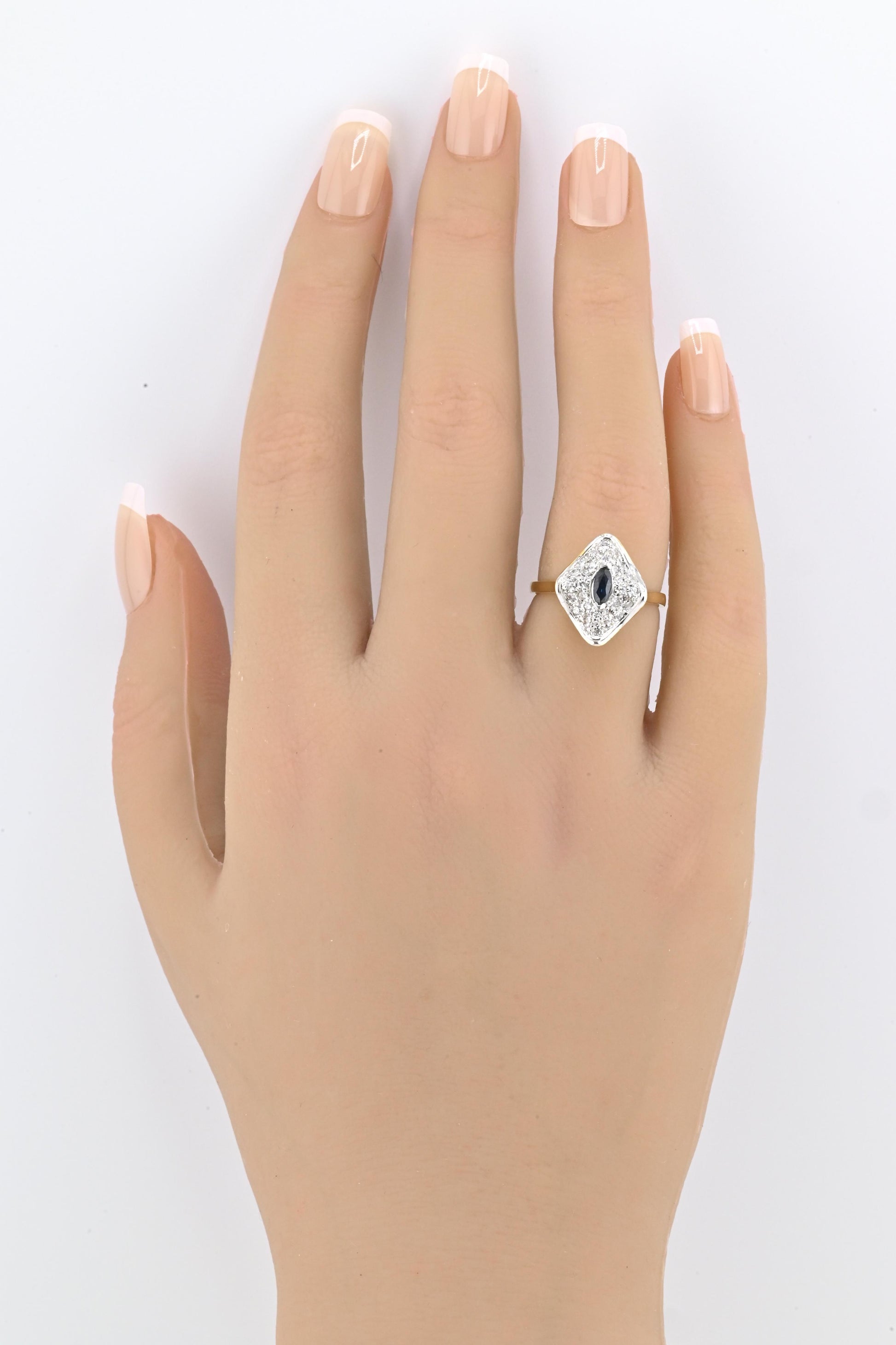 14K Yellow & White Gold Ring With Natural Sapphires, Diamonds Ring Size 6.25