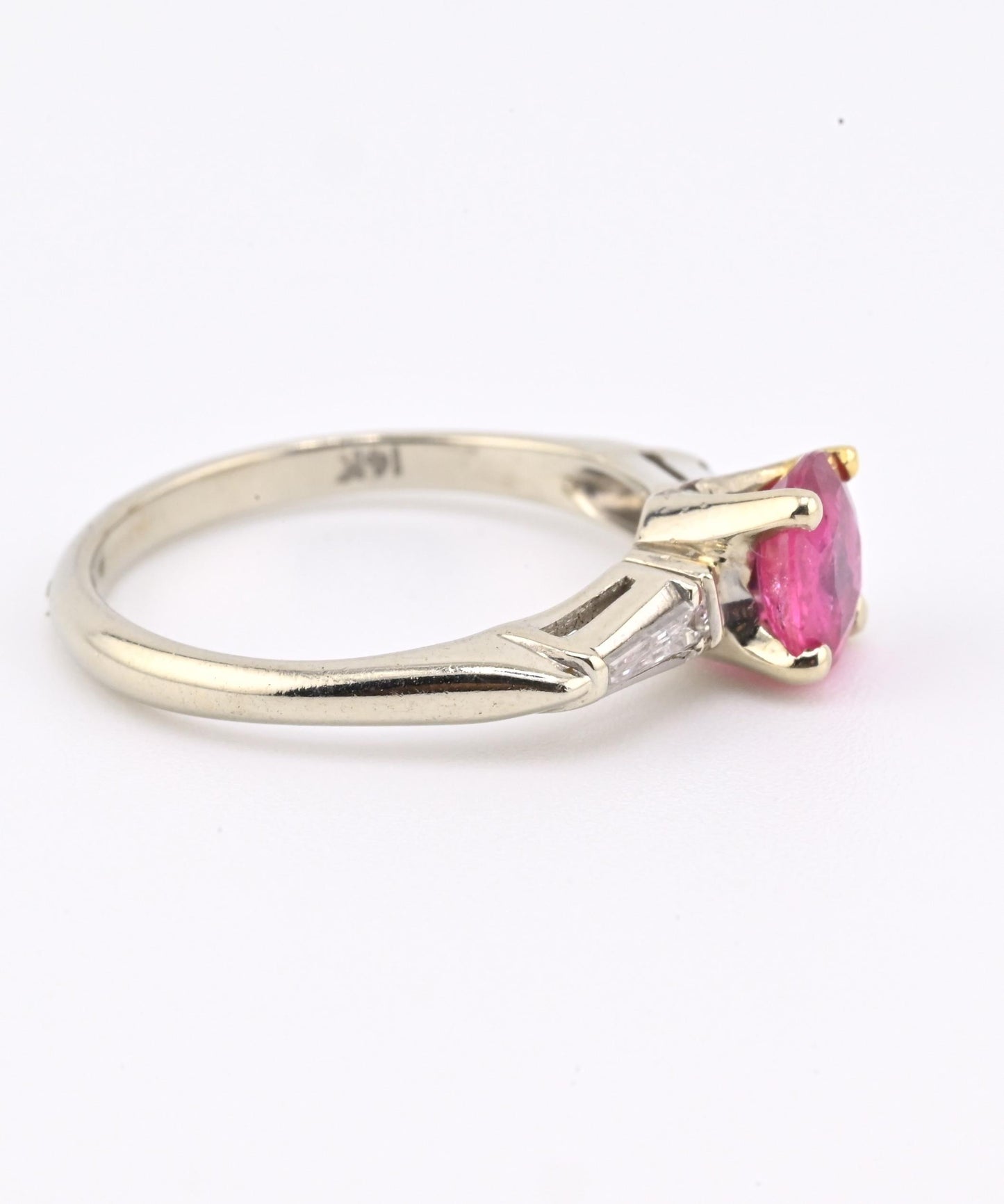 Natural Ruby & Diamond Ring 14K White Gold  IGI Cert Ring Size 6