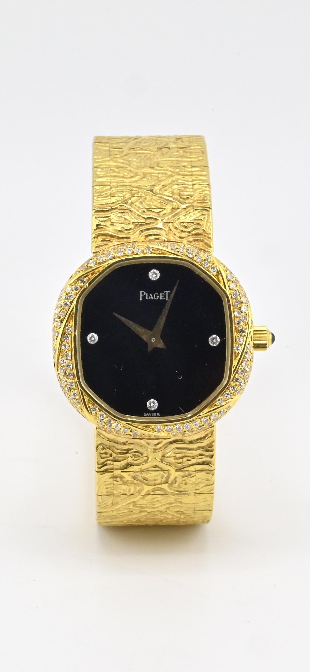18K Yellow Gold Piaget Watch Diamond Bezel 73.14 Grams 18.1 CM Diamond Dial