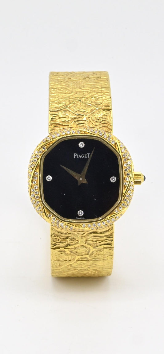 18K Yellow Gold Piaget Watch Diamond Bezel 73.14 Grams 18.1 CM Diamond Dial