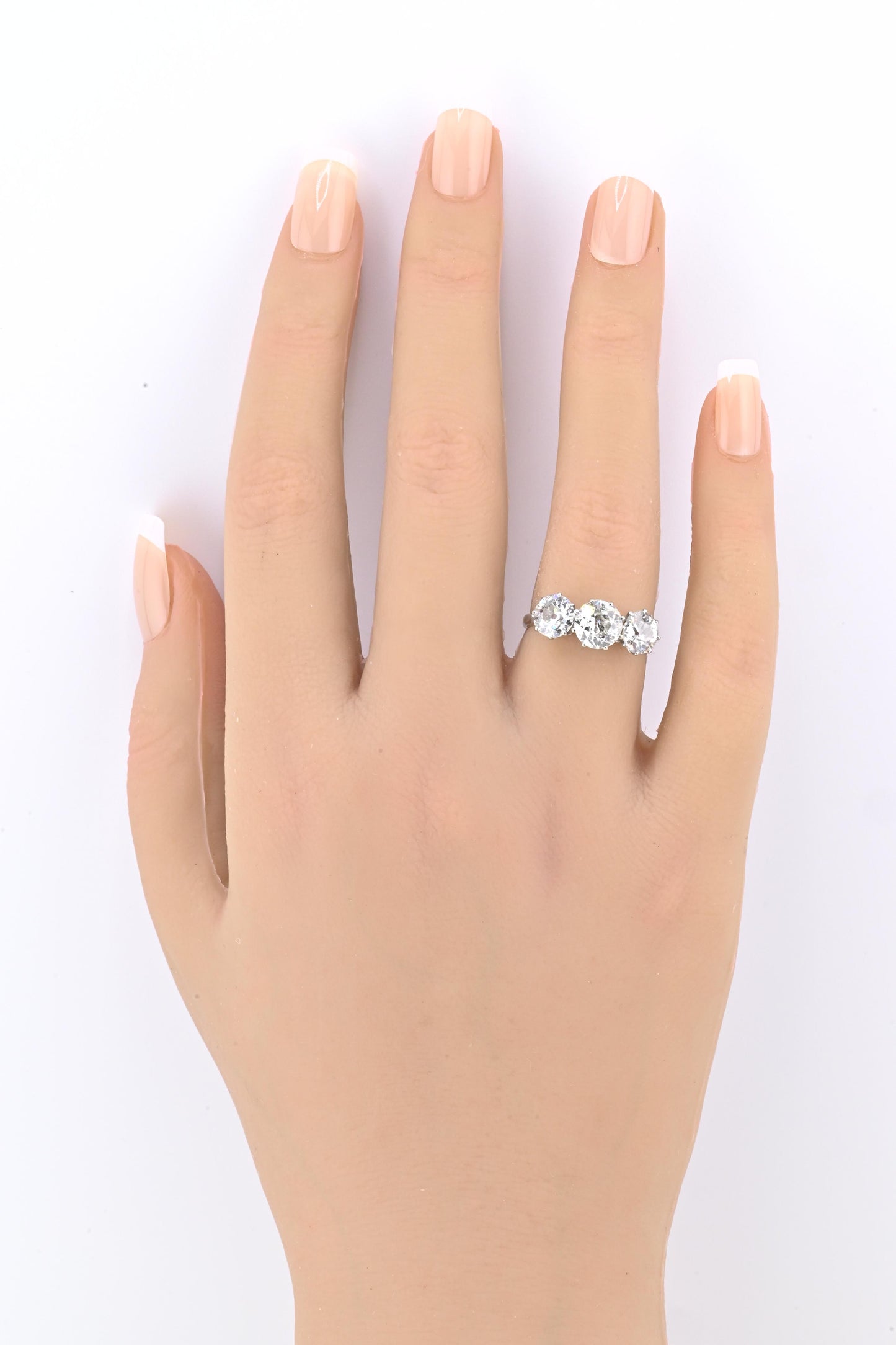 Art Deco 18K White Gold 3-Stone Ring – 3.00ct Old European Cut Diamonds Size 5