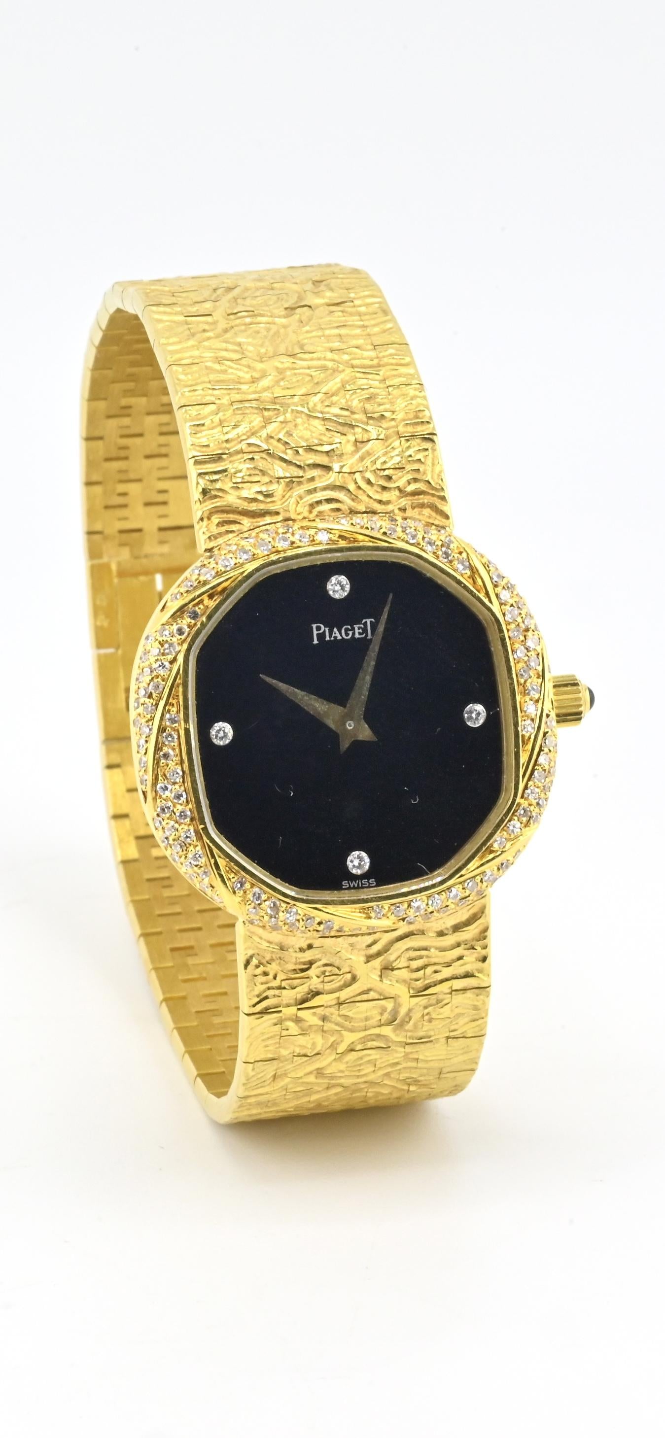 18K Yellow Gold Piaget Watch Diamond Bezel 73.14 Grams 18.1 CM Diamond Dial