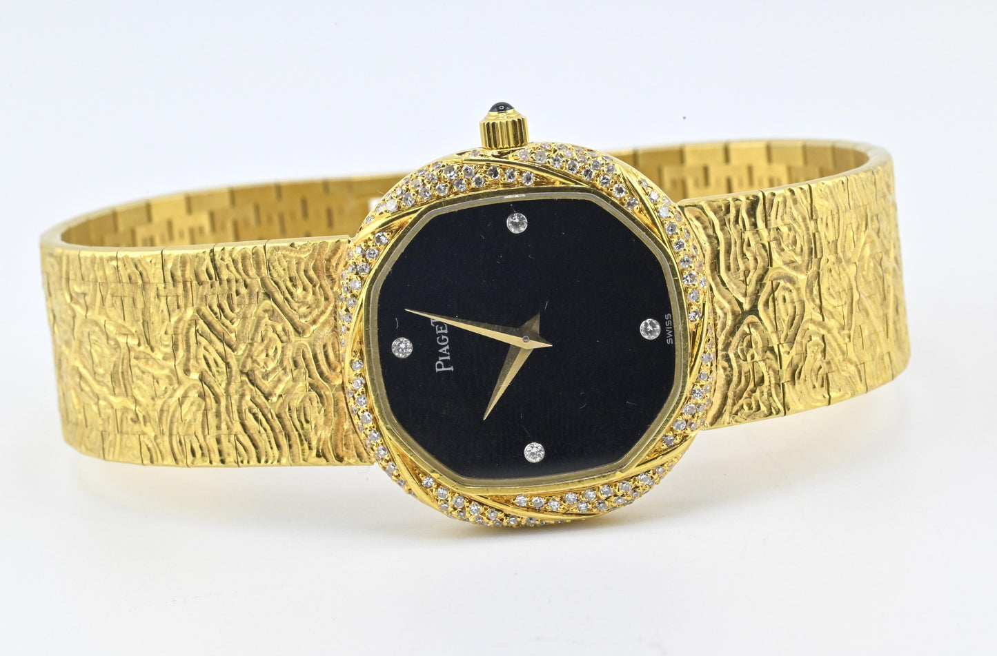 18K Yellow Gold Piaget Watch Diamond Bezel 73.14 Grams 18.1 CM Diamond Dial