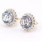 Natural Blue Topaz Diamond Halo Earrings in 14K  White Gold IGI Certified