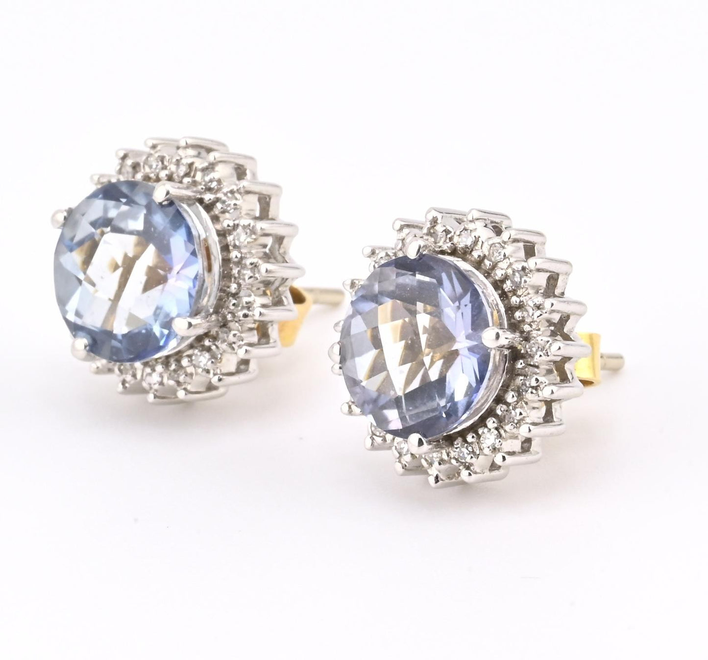 Natural Blue Topaz Diamond Halo Earrings in 14K  White Gold IGI Certified