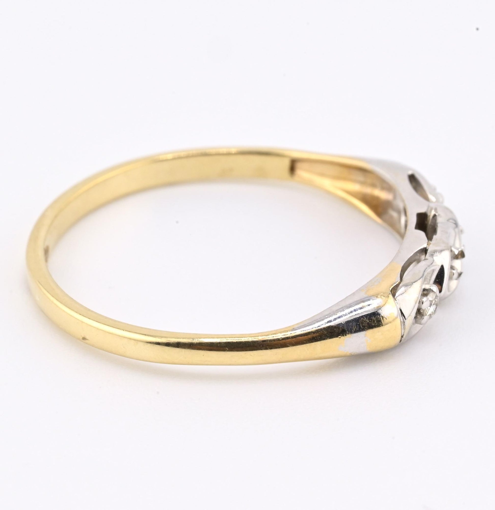 IGI Certified 14K Yellow & White Gold Dainty Ring Natural Diamonds Size 10.25