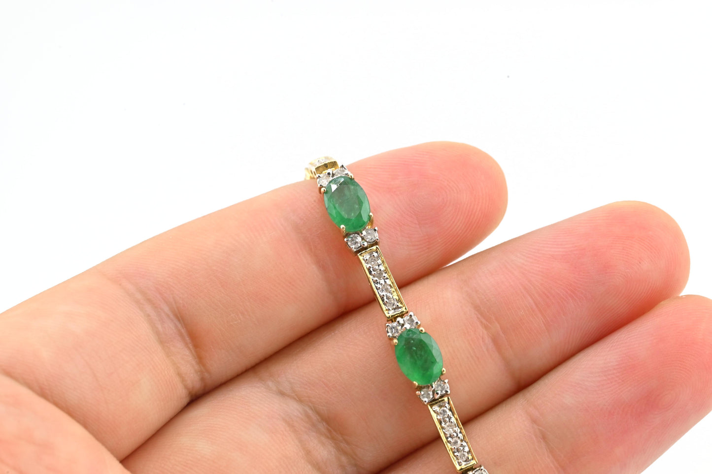 14K Yellow Gold Bracelet 6.03ct Emeralds & 0.93ct Diamond Accents 7 Inches