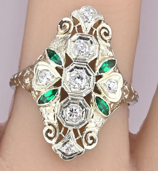 Art Deco 18K White Gold Diamond Ring – IGI Certified, 0.33ct Natural Diamonds