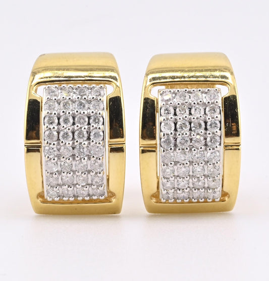 14K Yellow Gold Diamond Pave Hoop Earrings with 0.96 TCW Diamonds IGI Certified