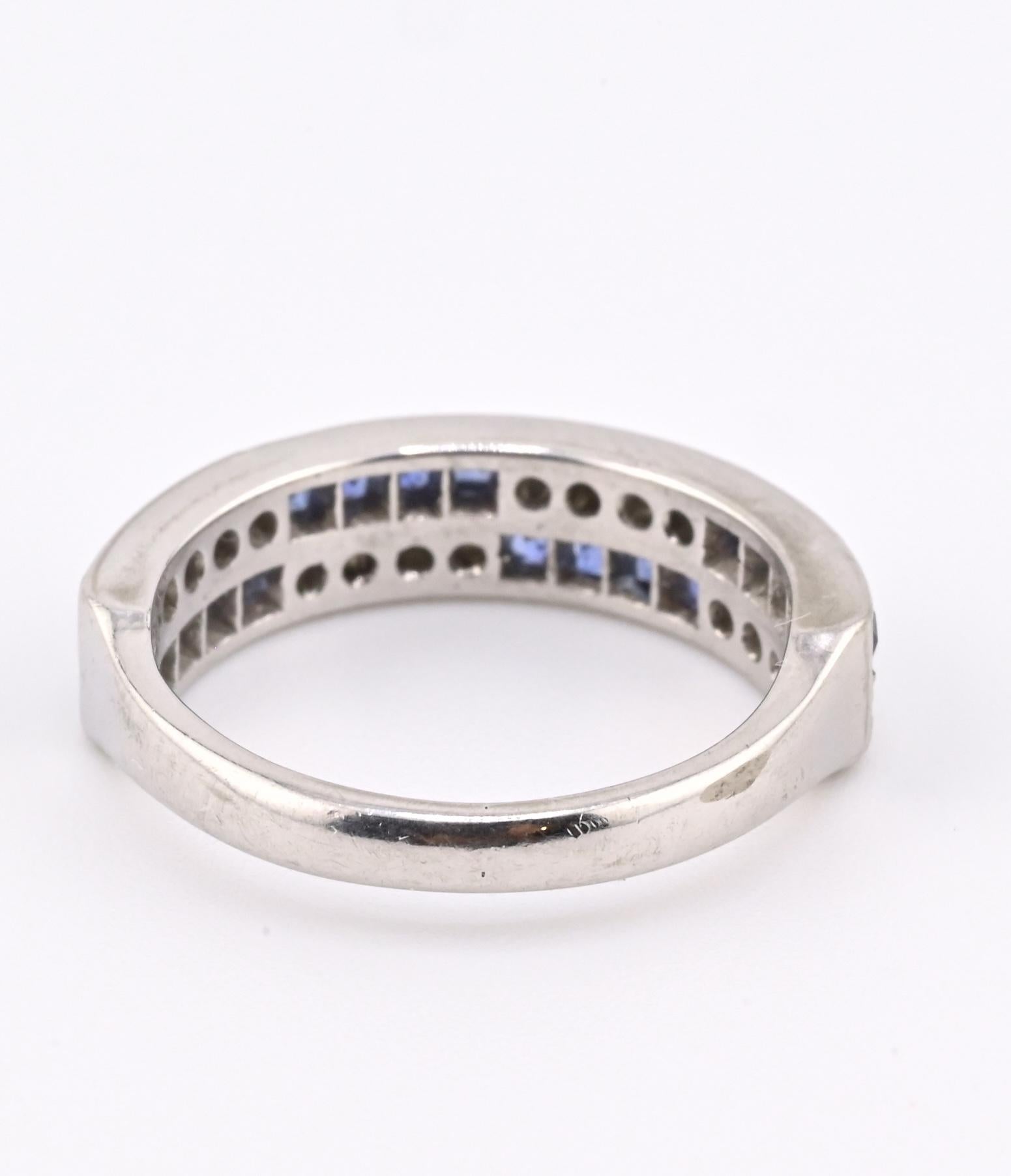 14K White Gold Ring with 0.51ct Blue Sapphires & 0.16ct Diamonds Size 4