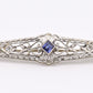 Art Deco Brooch in 14K White Gold with Blue Sapphire & Diamonds IGI Certified