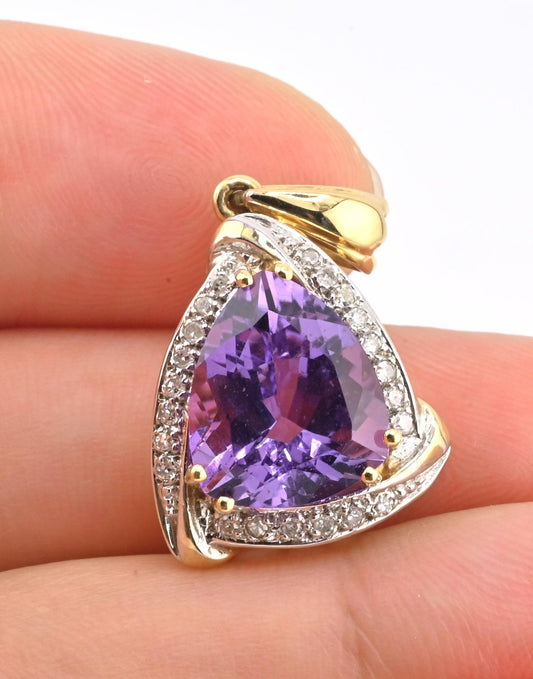 IGI Certified 14K White  Yellow Gold Pendant 5.25ct Amethyst  0.15ct Diamond