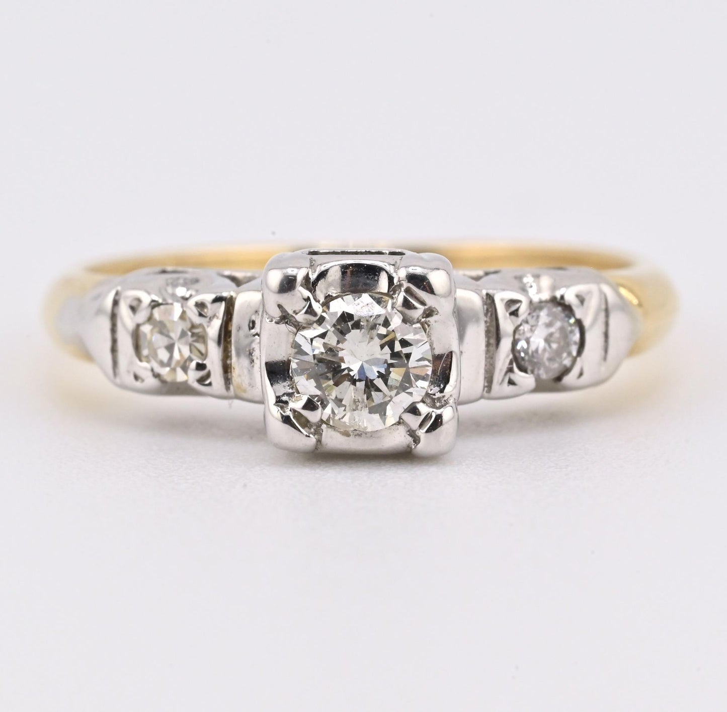 IGI Certified 14K Yellow & White Gold Ring Natural Diamonds Ring Size 4.5