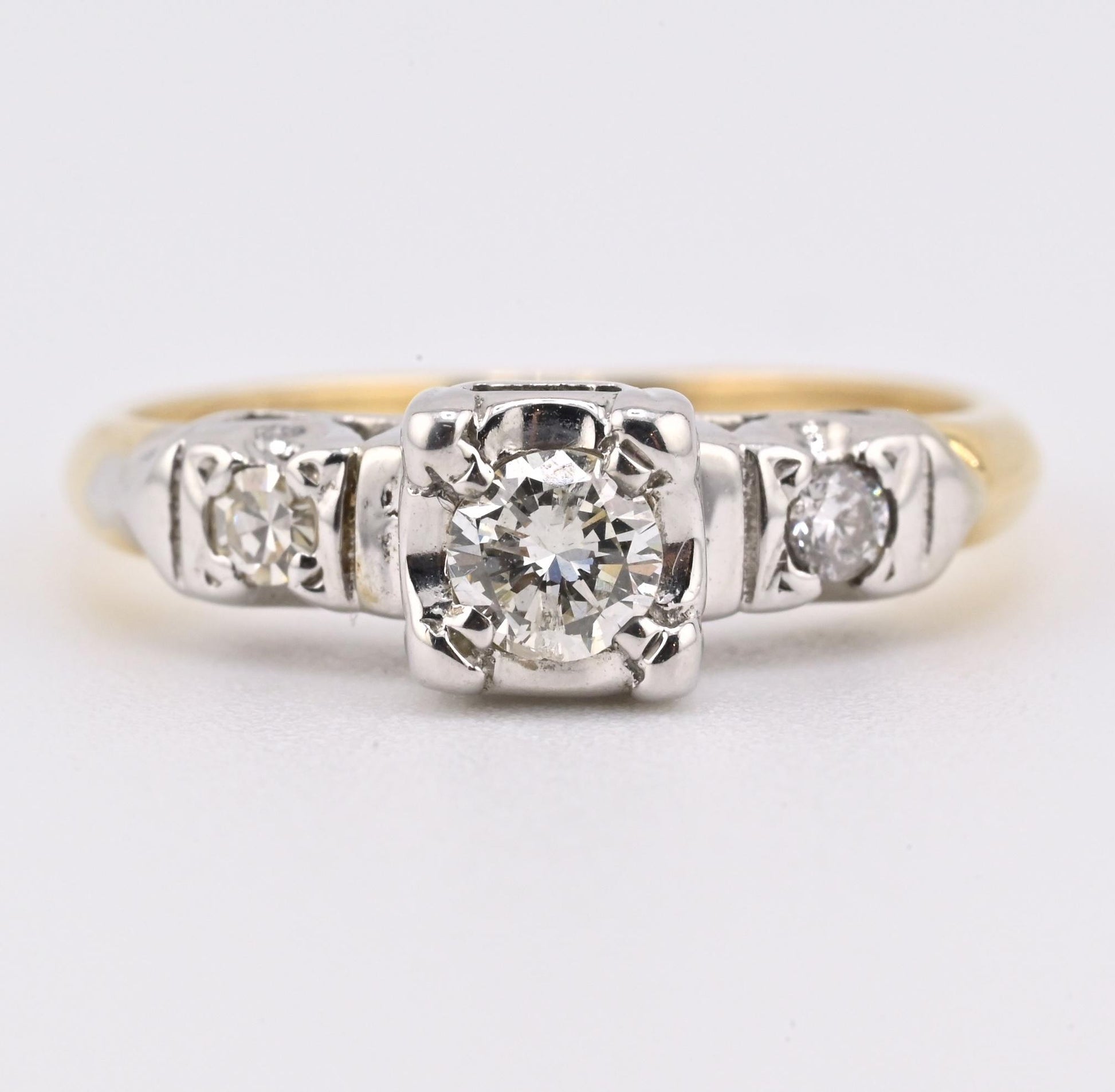 IGI Certified 14K Yellow & White Gold Ring Natural Diamonds Ring Size 4.5