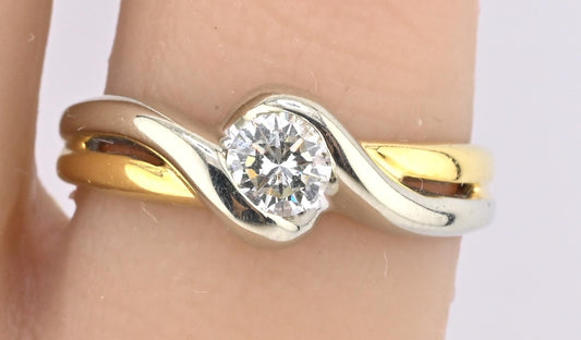 FRED 18K Yellow & White Gold Diamond Ring – 0.30 Carat, IGI Certified, Size 5