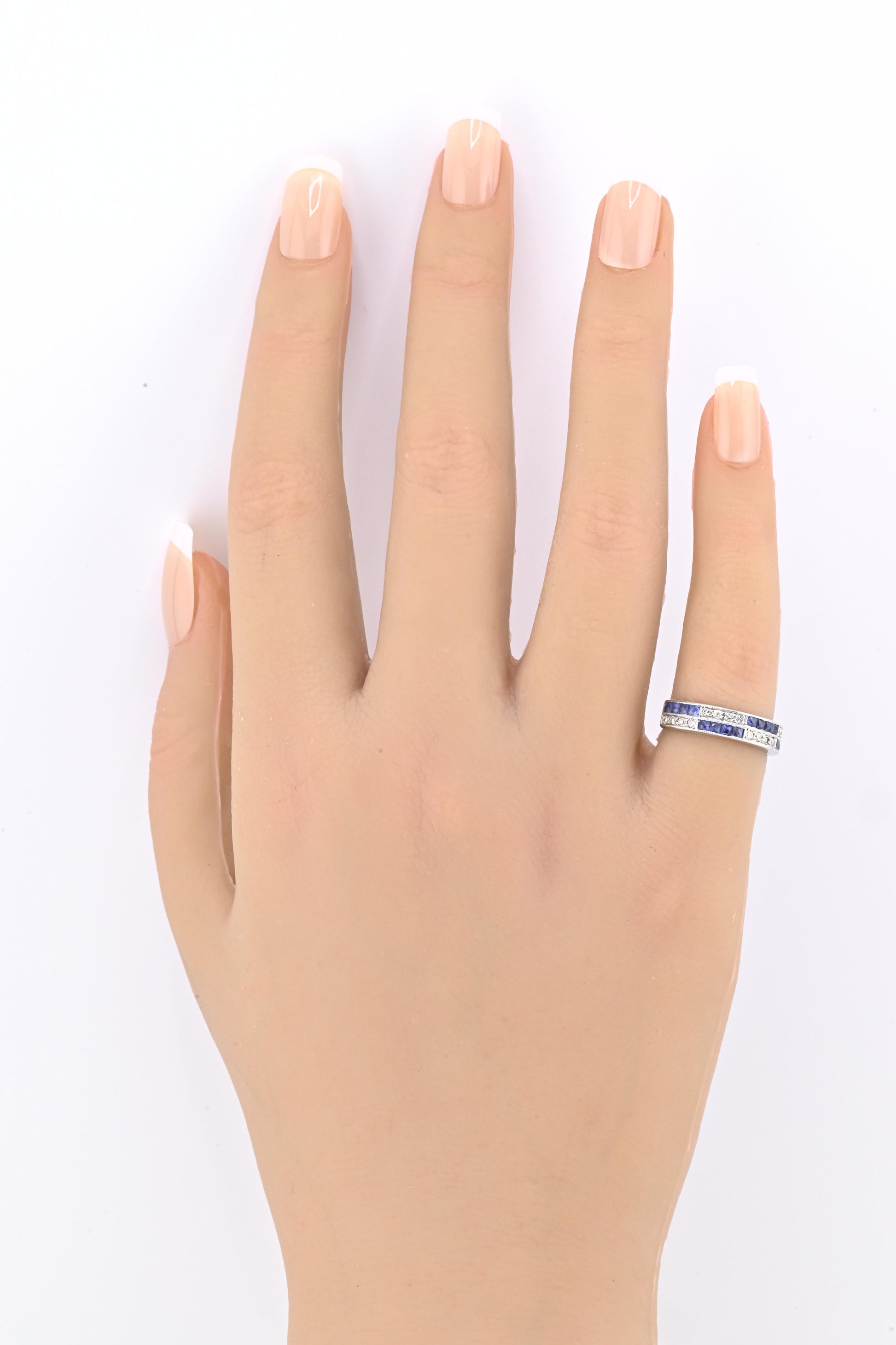 14K White Gold Ring with 0.51ct Blue Sapphires & 0.16ct Diamonds Size 4