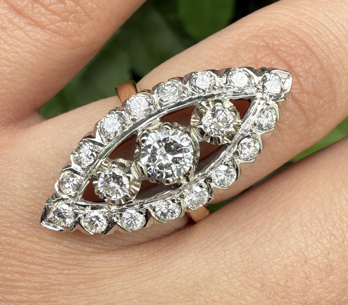 14K White & Yellow Gold Ring with 1.67 Carats of Natural Diamonds, Size 6