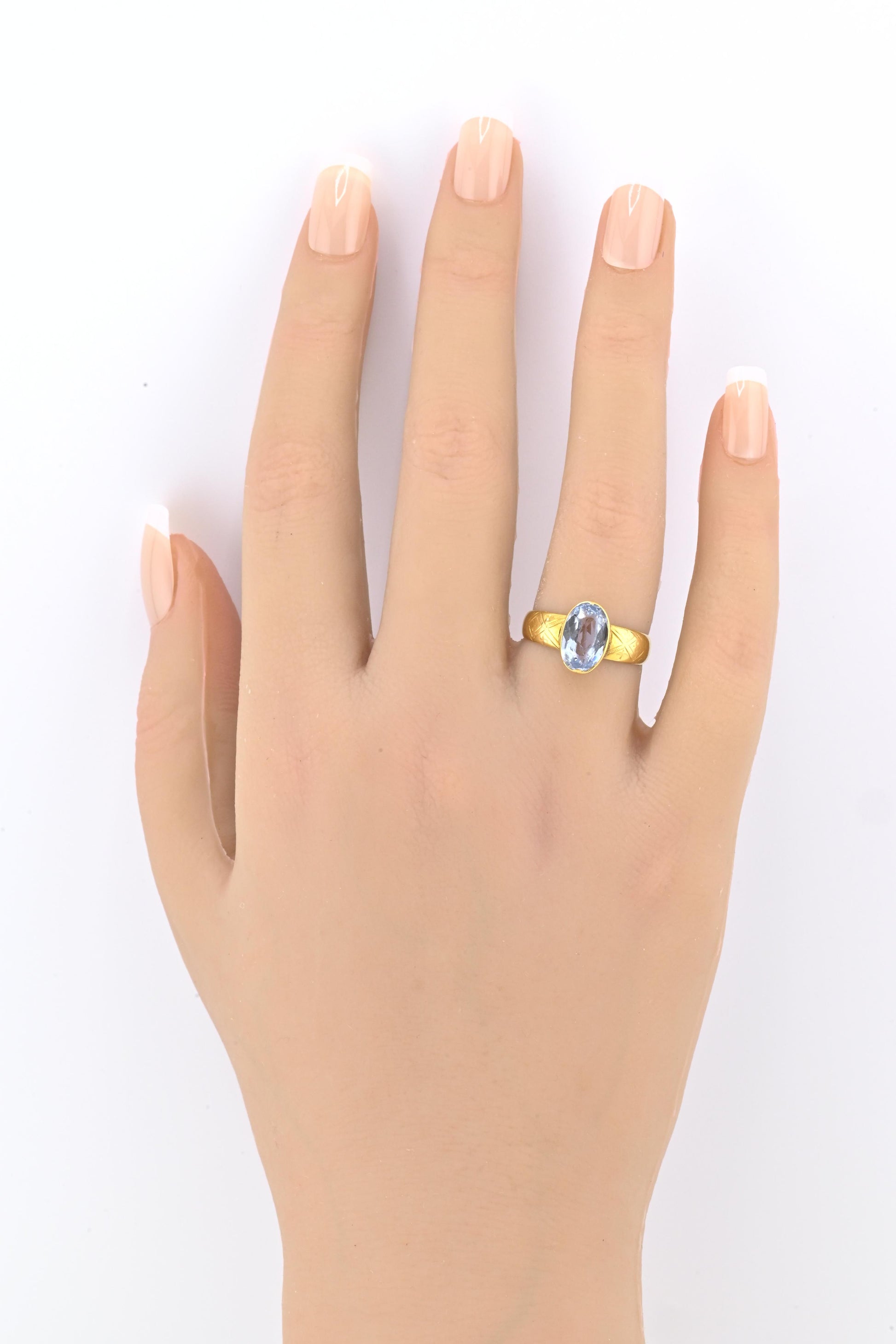 Antique 1800s 18K Yellow Gold Ring w/ Blue Lab-Grown Spinel – Oval Brilliant