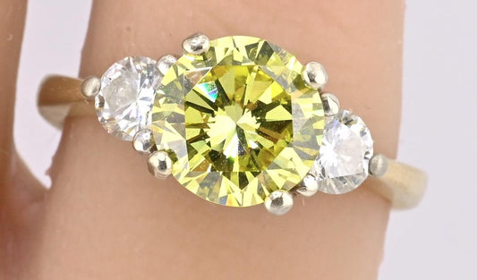 GIA Certified 1.99ct Fancy Intense Yellow Diamond Ring VS1, .50 ct Side Diamonds