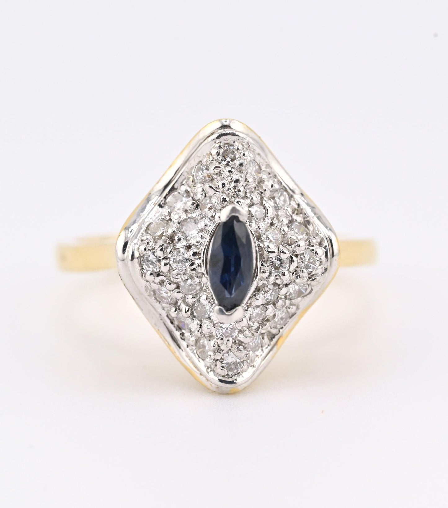 14K Yellow & White Gold Ring With Natural Sapphires, Diamonds Ring Size 6.25