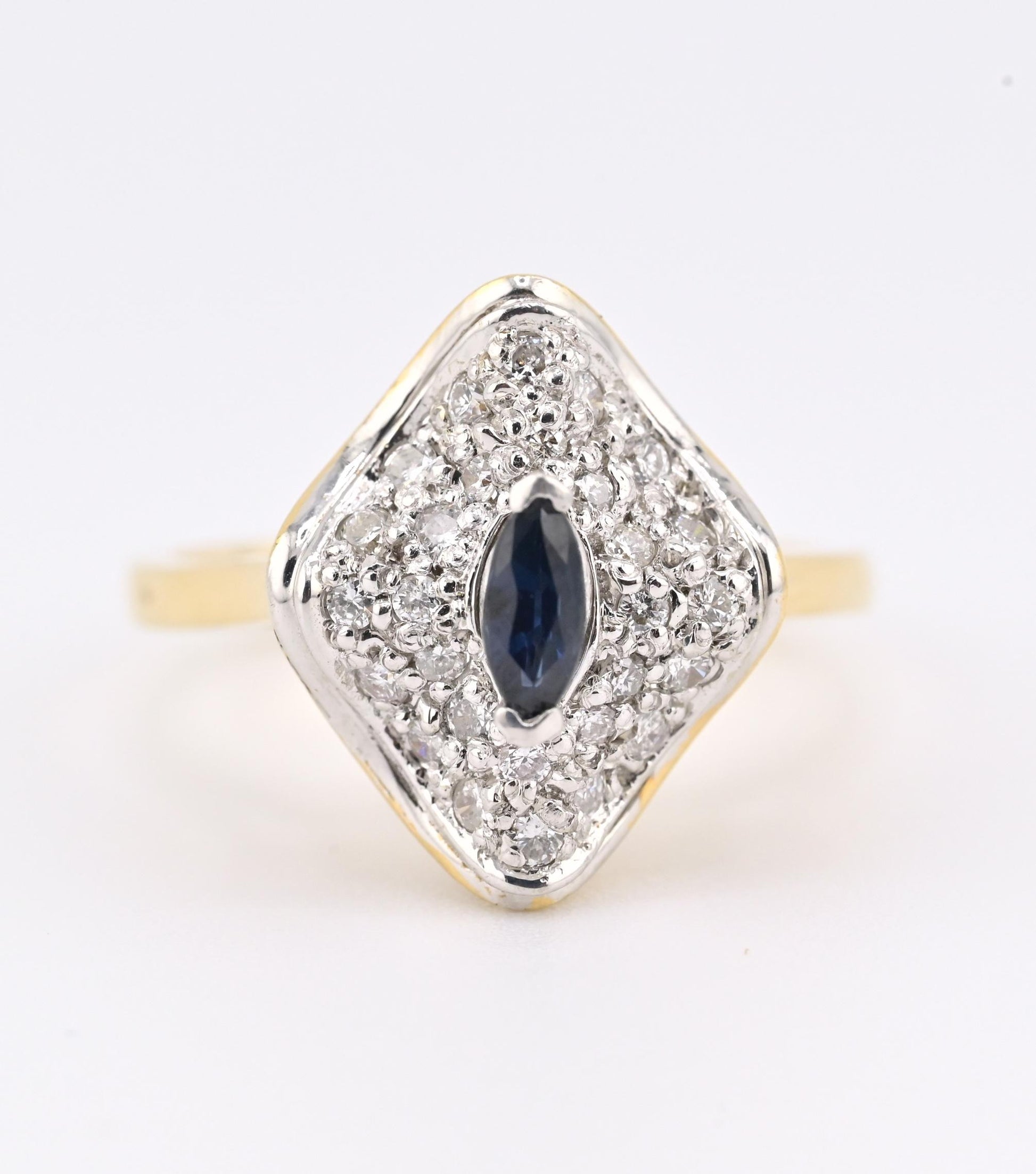 14K Yellow & White Gold Ring With Natural Sapphires, Diamonds Ring Size 6.25