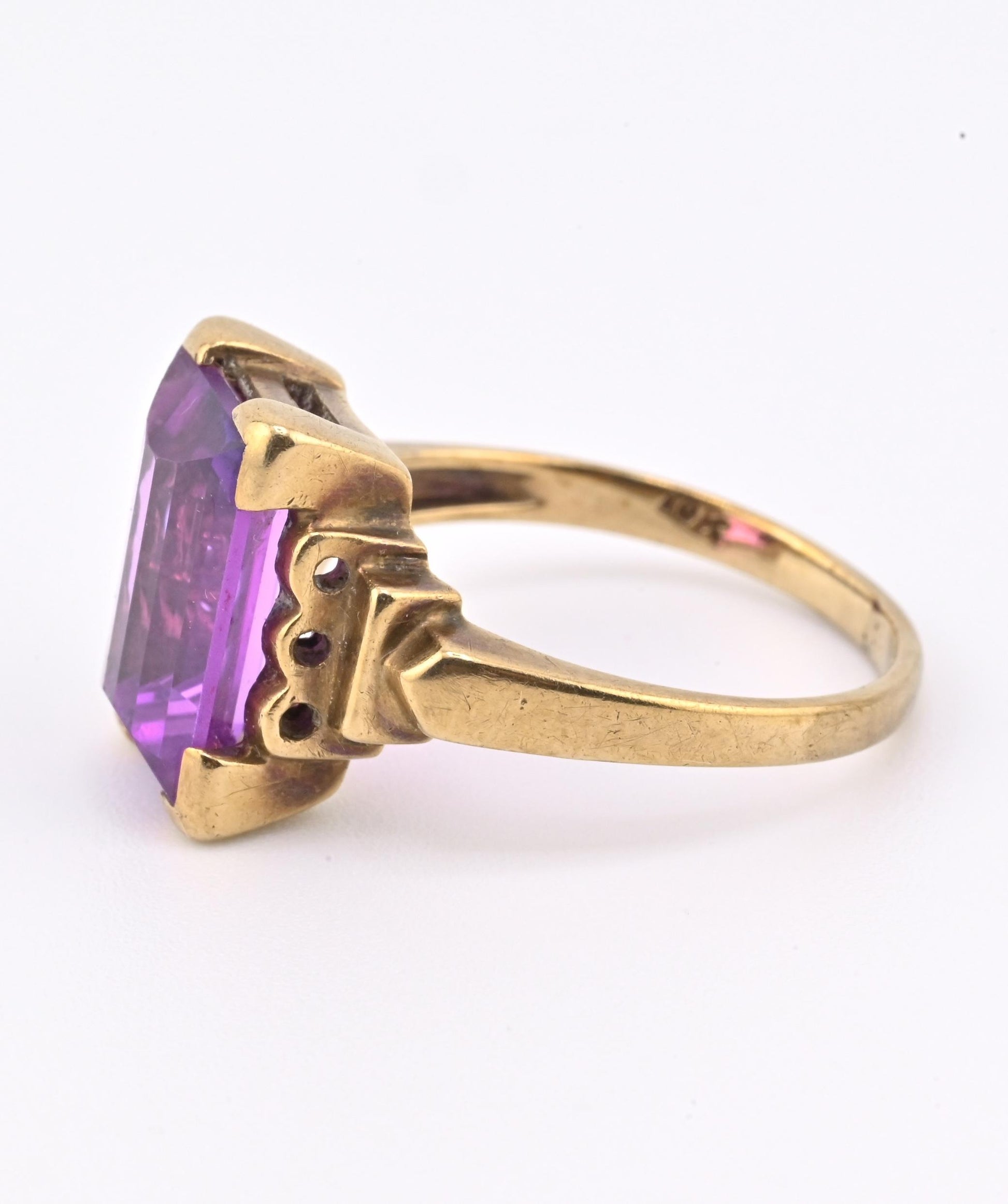 10K Yellow Gold Sapphire Ring Art Deco / Retro Era IGI Certified Size 6.75