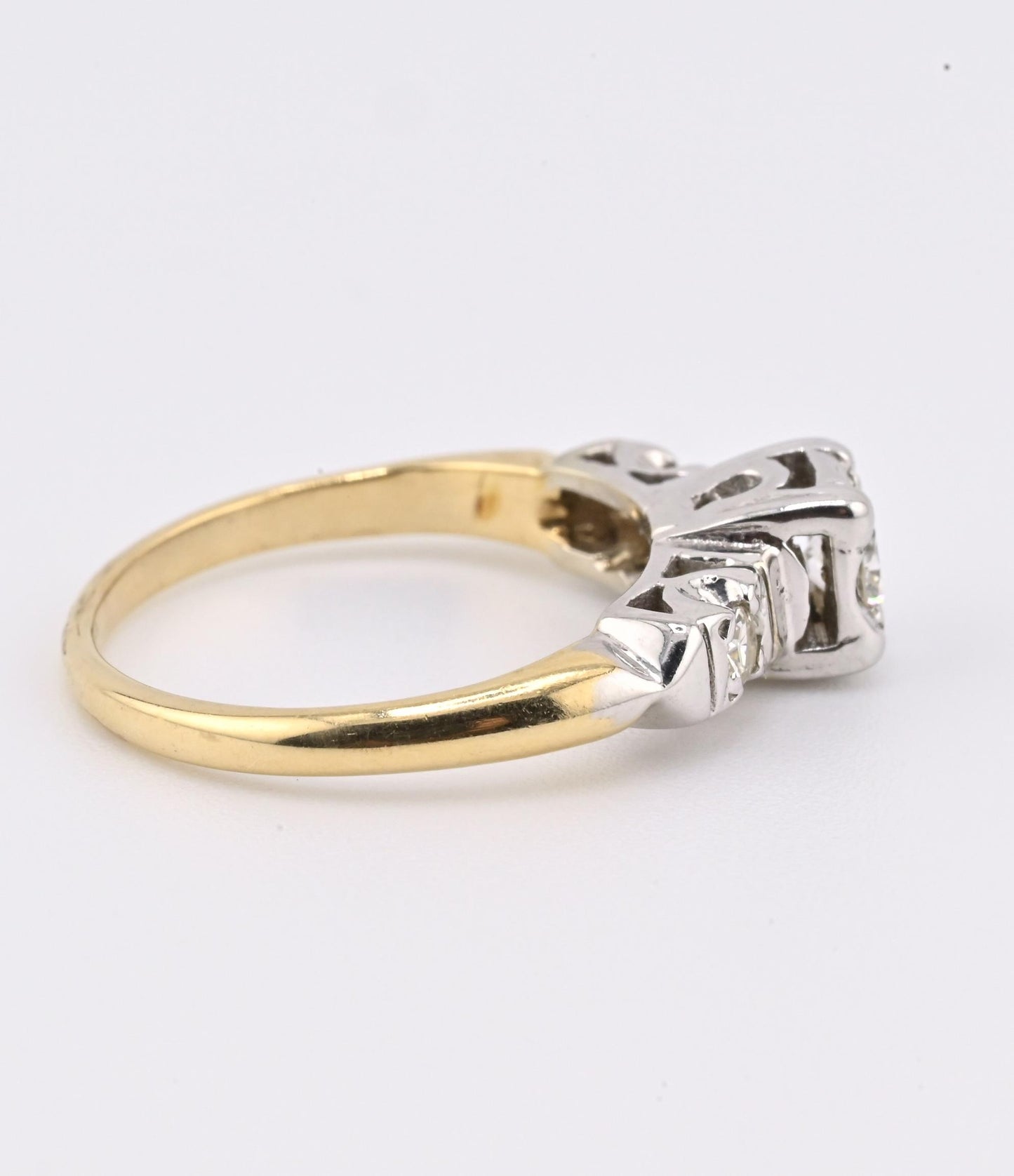 IGI Certified 14K Yellow & White Gold Ring Natural Diamonds Ring Size 4.5
