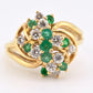 IGI Certified 14K Yellow Gold Emerald & Diamond Cluster Ring Size 4.75