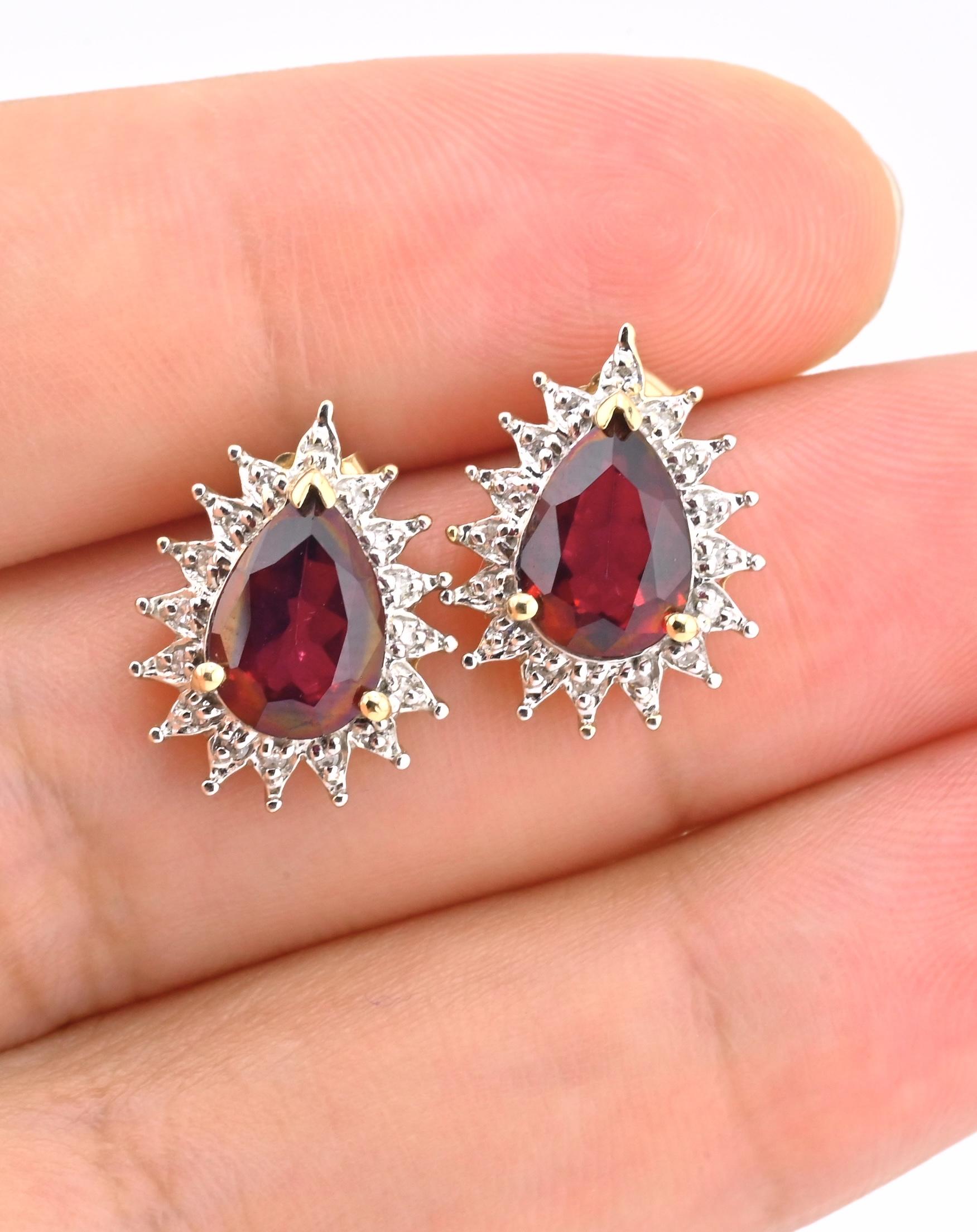 IGI Certified 14K Yellow White Gold Earrings Red Topaz Natural Diamonds