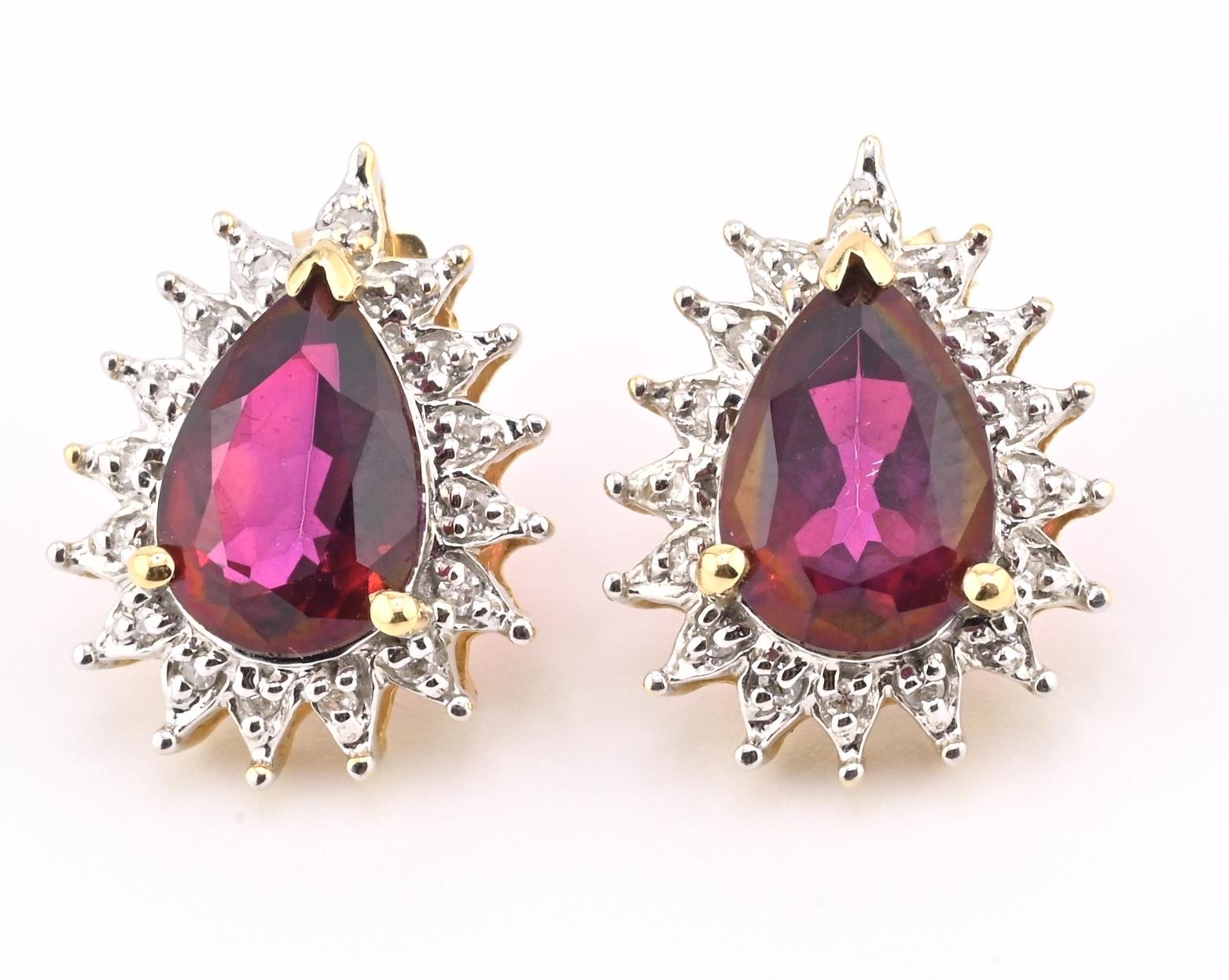 IGI Certified 14K Yellow White Gold Earrings Red Topaz Natural Diamonds