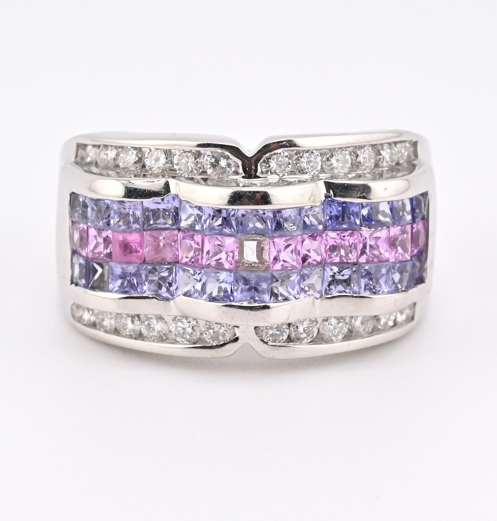 IGI Certified 14K White Gold Multi-Color Gemstone & Diamond Ring Size 8