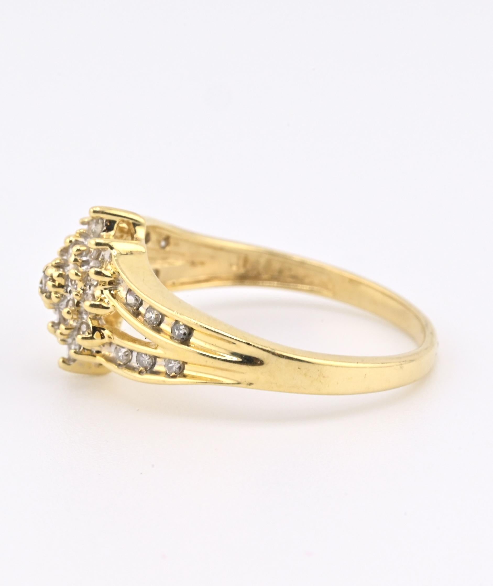 IGI Certified 14K Yellow & White Gold Diamond Cluster Ring – 0.25ct, Size 6.75