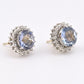 Natural Blue Topaz Diamond Halo Earrings in 14K  White Gold IGI Certified